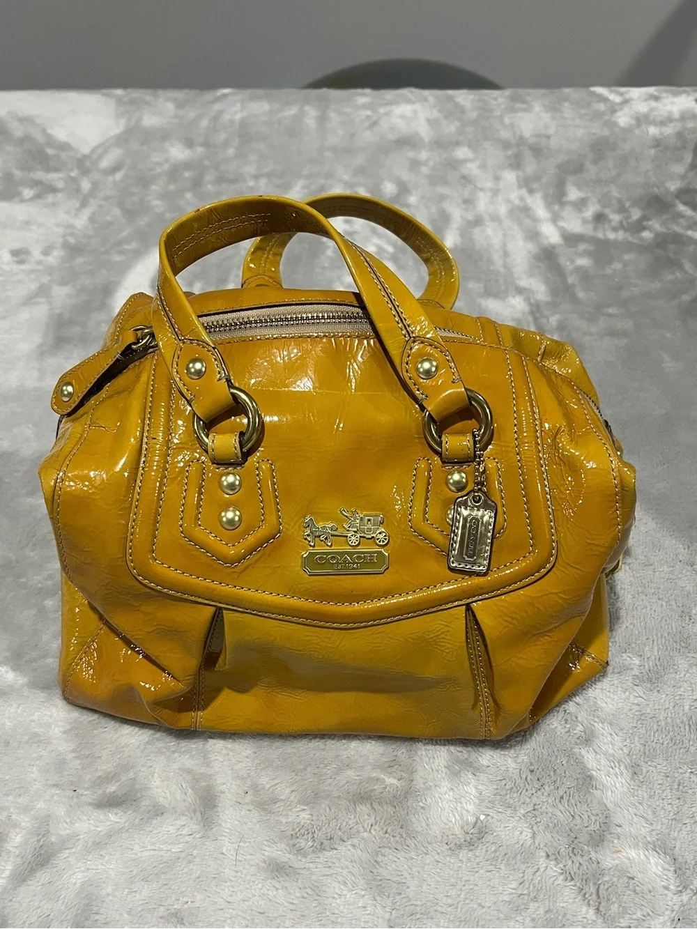 COACH Vintage Ashley Patent Leather Satchel Bag Mustard Yellow EUC